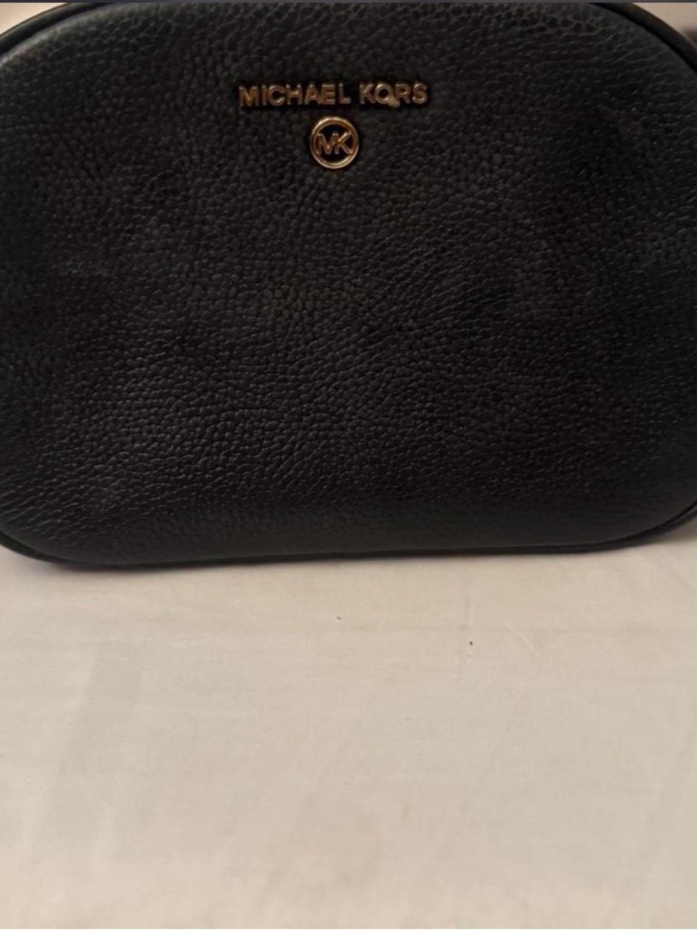 Michael Kors Black Pebbled Leather Cosmetic Pouch with Gold Logo